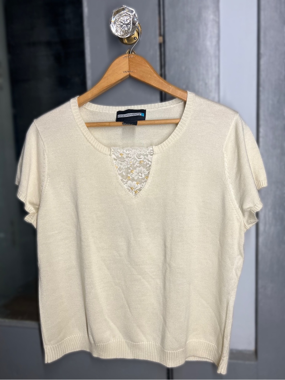 Requirements Cream Short Sleeve Tee with Daisy Lace Inset